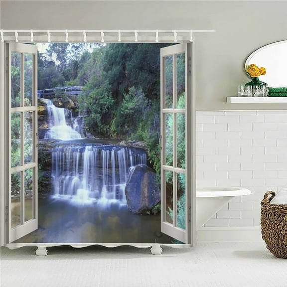Scenery Outside the Window 3D Print Waterproof Shower Curtain with 12 Polyester Fabric Home Bathroom Curtains 180x180CM