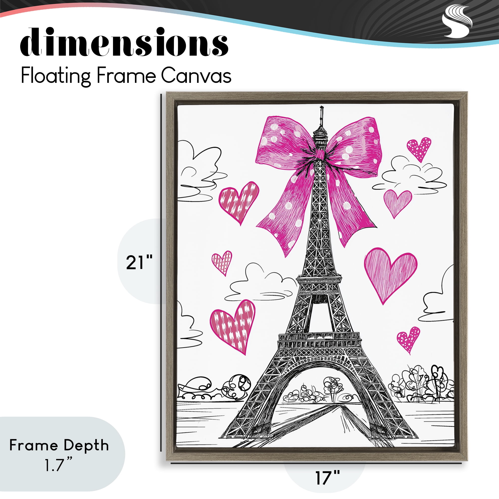 Stupell Industries Heart Patterned Eiffel Tower Brown Framed Floater Canvas Wall Art, design by Jess Stempel