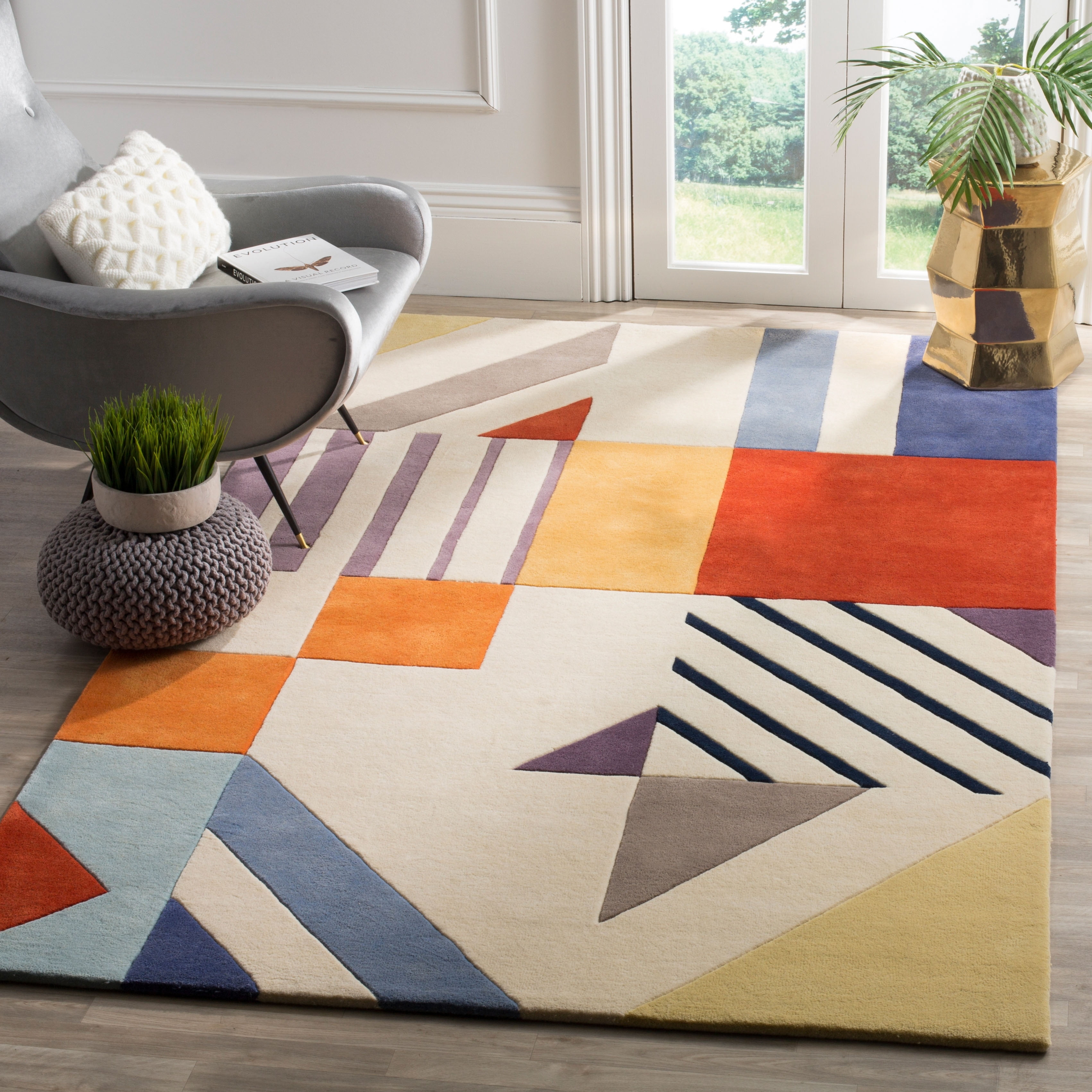 Contemporary Design Handmade Patchwork Rug ft Multiple Colors Wool 5' 7 x 8' 3 