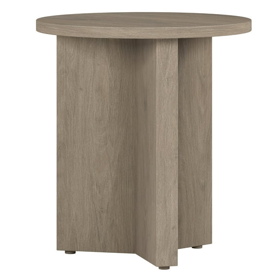 Evelyn&Zoe Anders 20" Wide Round Side Table, Antiqued Gray Oak