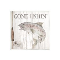 Stupell Industries Gone Fishin' Rustic Angler Animals & Insects Painting Unframed Art Print Wall Art, 12 x 12