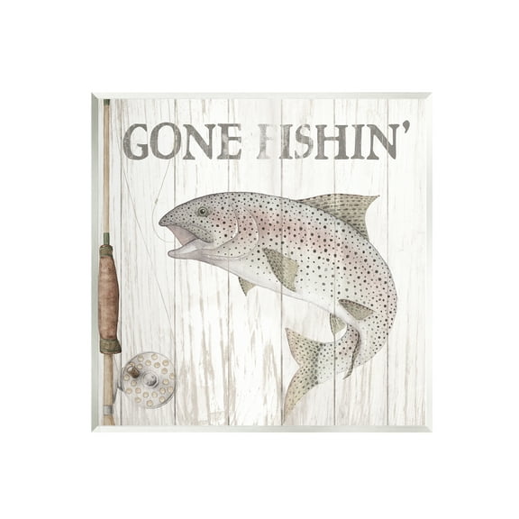 Stupell Industries Gone Fishin' Rustic Angler Animals & Insects Painting Unframed Art Print Wall Art, 12 x 12