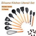 thumbnail image 2 of Zootealy Silicone Kitchen Utensil Set 11 Pcs Beech Wooden Handle Heat-Resistant Non-Stick Spoon Spatula Ladle Cooking Tools, 2 of 8