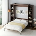 thumbnail image 4 of WIILAYOK Queen Size Murphy Bed Cabinet in Walnut with 5-Tier Storage Shelves, Foldable Platform Bed Wall Cabinet Bedframe for Small Space, Bedroom, Guest Room, 4 of 10