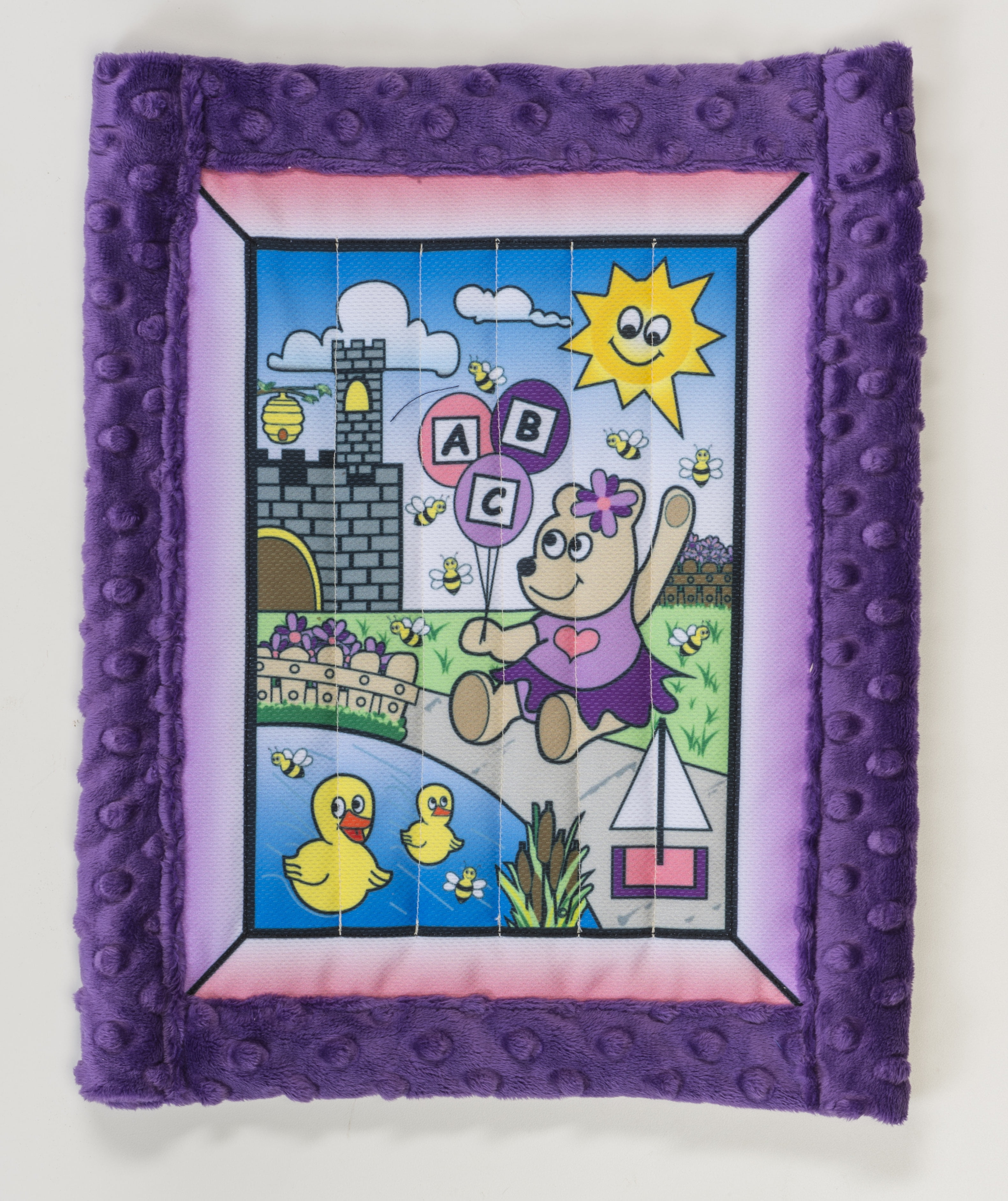 Baby quilt kit, Girl Bear w/ purple minkee back 25