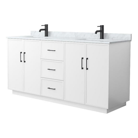 Elan TK 72" White Double Vanity & White Carrara Marble Top & Black Trim