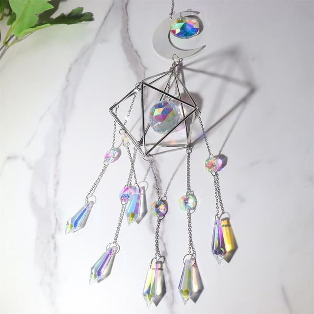 Wind Chime Crystal Light Catcher Adorno colgante Diamond Moon Prism Craft Gifts Hugtrwg Para estrenar