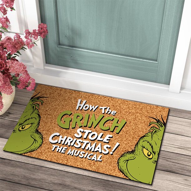 Felpudo de El Grinch Felpudo navideño con decoración de El Grinch: felpudo de bienvenida divertido y festivo para tu puerta de entrada, ideal para la alegría navideña Disney Home