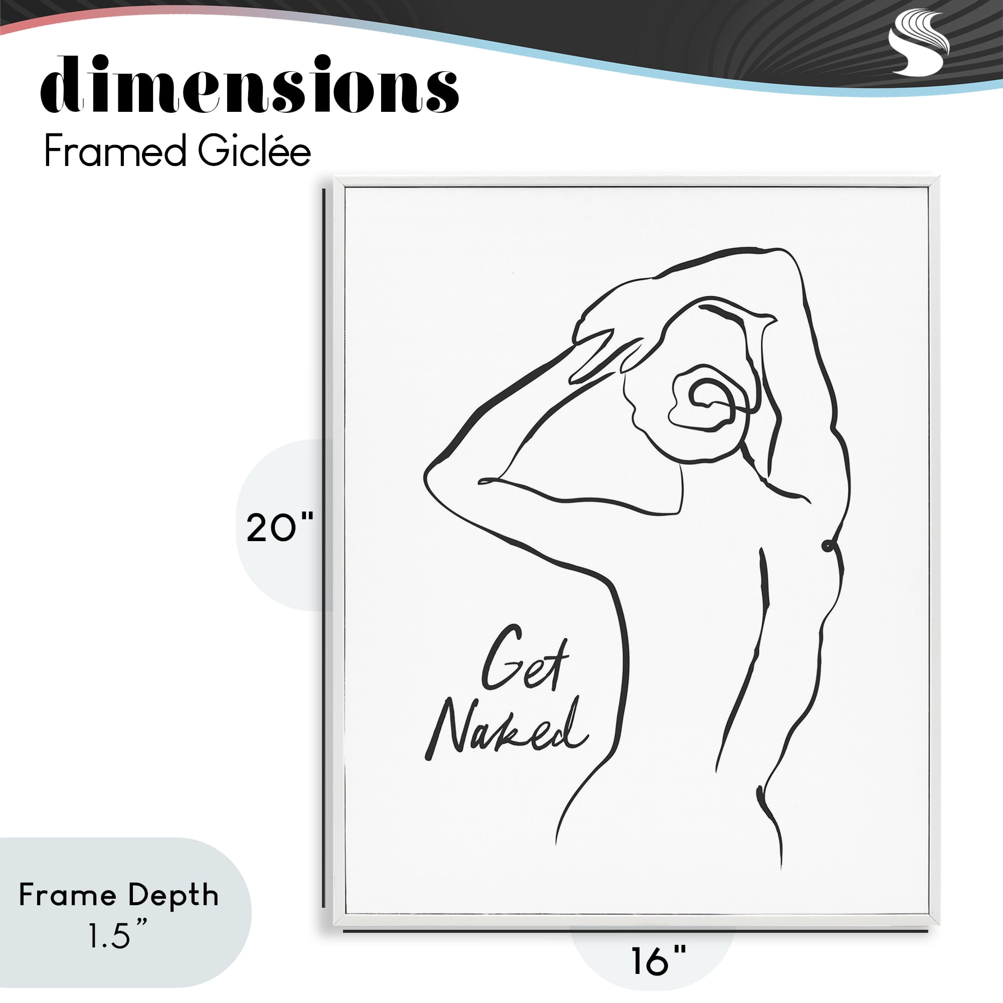 Stupell Industries Get Naked Nude Silhouette White Framed Giclee Art, design by Lettered and Lined