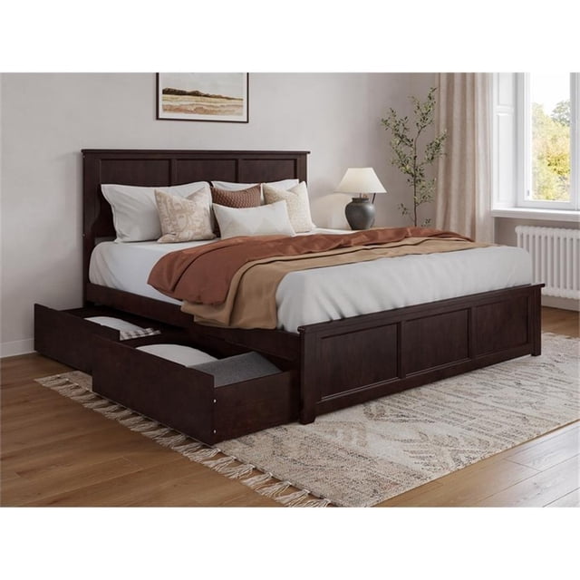 Madison King Wood Platform Bed with Matching Footboard and Drawers in Espresso