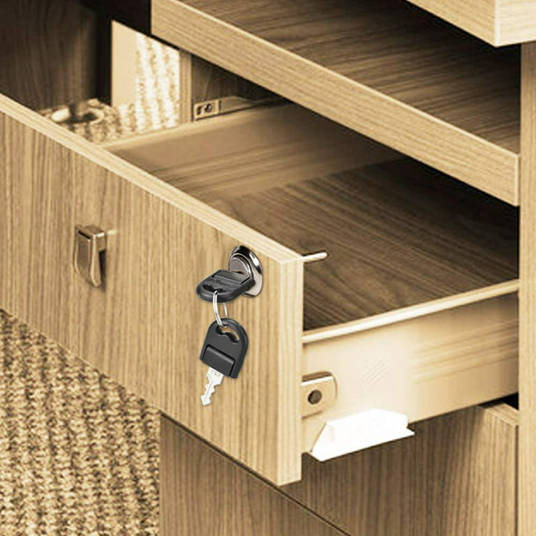 BUZIFU 2 Pcs Drawer Lock, Plunger Lock with Key Zinc Alloy File Cabinet Lock  Cupboard Cam Lock Cabinet Door Locks for Filing Cabinets Wardrobe Display  Cabinet Furniture (Silver) 