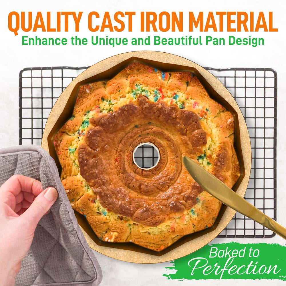 NutriChef French Wreath Fluted Bundt Cake Pan, Extra Thick and Non Stick Aluminum Bakeware with 2 Layers of Non Stick Coating for Easier Release, Uniform Baking and Browning