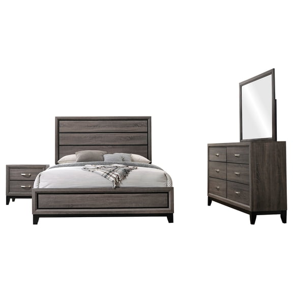 Coaster Watson 4 Piece Queen Panel Bedroom Set in Gray Oak and Black