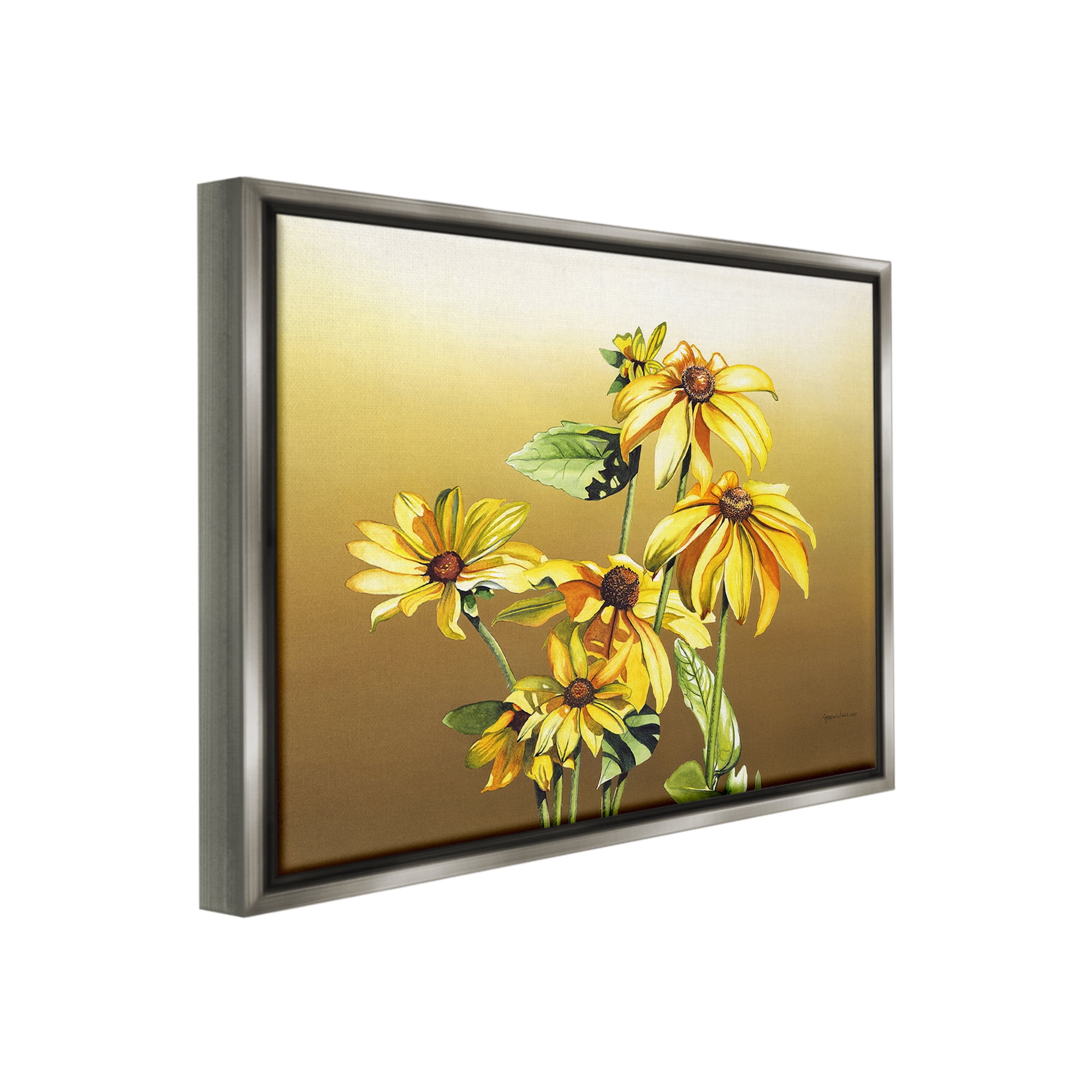 Stupell Industries Drooping Daisy Petals Botanical & Floral Painting Gray Floater Framed Canvas Art Print Wall Art, 21 x 17