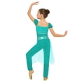 thumbnail image 2 of TiaoBug Kids Arabian Princess Jumpsuit for Girls Belly Dance Outfit Sequin Tulle Overlay Pants Romper Turquoise 12, 2 of 5