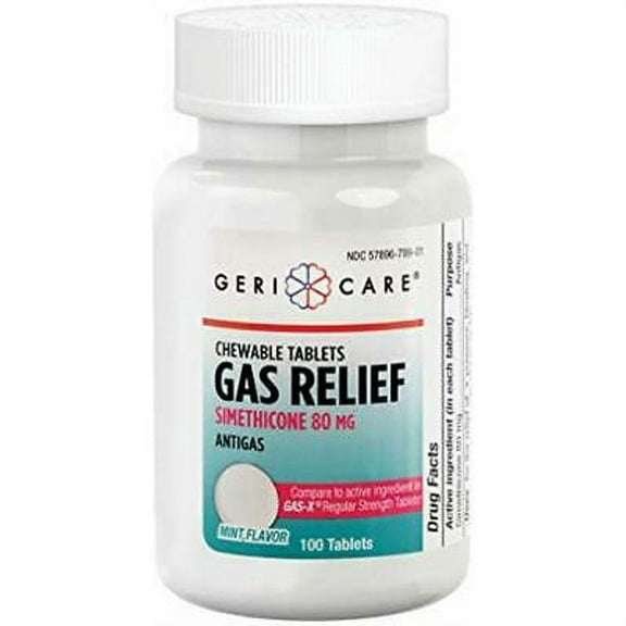 Gericare Simethicone Tablets for Gas Distress, Adults, 80mg (3 x Bottle of 100) 300 total.