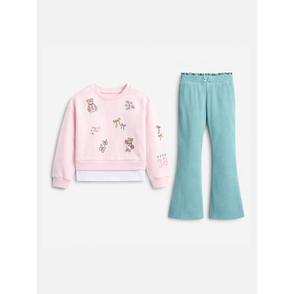 Wonder Nation Girls' Sweatshirt and Flare Leggings Set, 2-Piece, Sizes 4-10