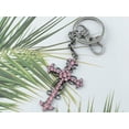 thumbnail image 2 of Crystal Rhinestone God Blessed Flower Floral Holy Cross Hook Key Chain, Pink, 2 of 6