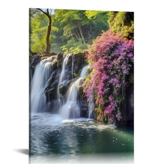Creowell - Hawaii Waterfall Picture Wall Art Nature Landscape Photography Canvas Prints for Home Office Living Room Decor Framed Ready to Hang 16x20 in/12x16 in