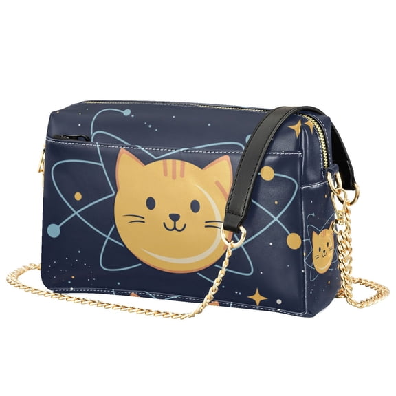 FORMRS Women Crossbody Purse with Chain Strap Vegan Leather Shoulder Handbag, Orange Cat Planet