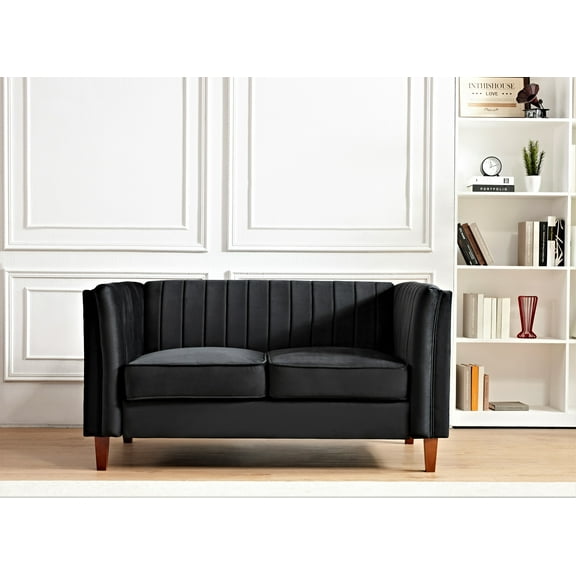 Uspridefurniture Plainfield Line Tufted Square Velvet Loveseat,Black