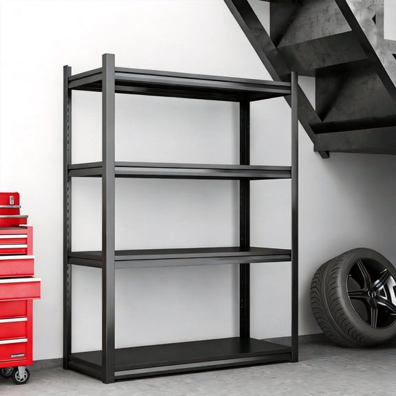 36''W Garage Shelving 4 Tier Adjustable Storage Shelves Heavy Duty 2800 LBS Metal Utility Rack Shelf for Industries, Warehouses, Basement, Home, Black (54''H x 36''W x 15.7''D)