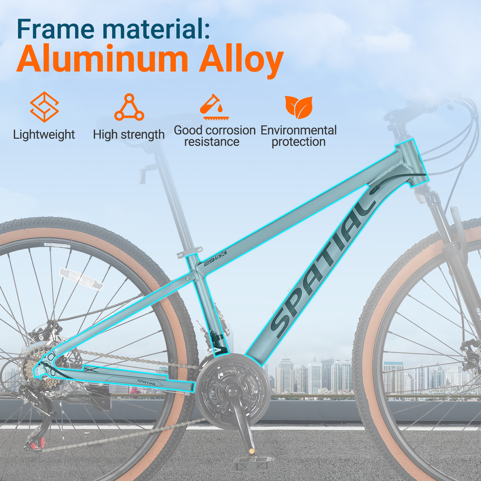 SPATIAL 29 inch Mountain Bike, 21 Speeds Lightweight Aluminum Frame Mountain Bicycle,Fits Men Women Teenagers Adult Disc Brake MTB Bicycles,Silver