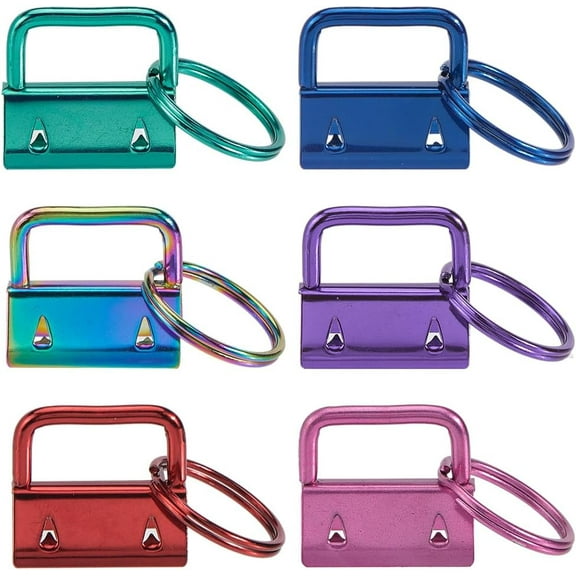 24Pcs 6 Colors Iron Ribbon Ends Key Fob Hardware for Wristlet Keychain with Ring Mixed Color 25x27x13.5mm 4pcs/color