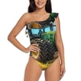 thumbnail image 2 of Picia Green Tractor Field Pattern Women's One Piece Swimsuits,One Shoulder Swimwear Asymmetric ,Ruffle Monokinis Bathing Suits,High Waisted Flattering Bathing Suits-Small, 2 of 8