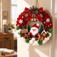 thumbnail image 5 of Santa Pom Pom Christmas Wreath, Traditional Christmas Front Door Wreath, Velvet Bow & Golden Bells, Indoor Winter Seasonal Home Decoration, 5 of 6