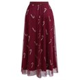 thumbnail image 6 of CHICWISH Women Christmas Shimmer Candy Cane Print Mesh Tulle Midi Skirt Cute High Waist A-Line Casual Holiday Skirts Burgundy, 6 of 10