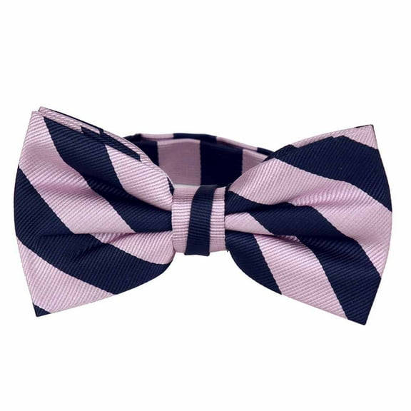 Mens College Striped Pre-Tied Bow Tie - Pink Navy