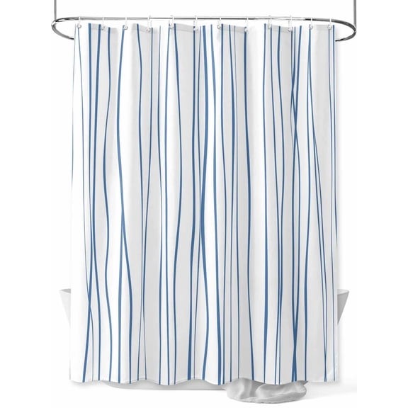 Shower Curtain Blue White Lines Bathroom Curtains with Hooks, Waterproof Fabric Abstract Art Bath Shower Curtains Set for Bathroom Bathtubs Decor 36x72 Inch