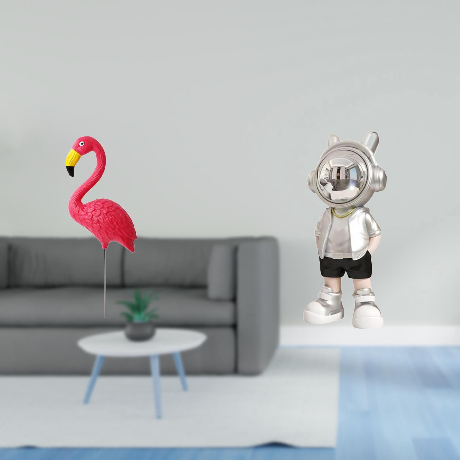 Miulika Bird Astronaut Statue Figurine Yard Art Ornament Backyard Fairy Garden Accessories Flamingo Garden Stake Sculpture for Holiday Spring Tabletop Punk Creative Modern Decorative Fireplace