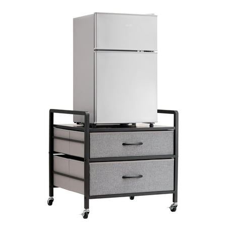 VEVOR Mini Fridge Stand with Storage, 176 lb-Capacity, 2 Drawers & 4 Swivel Wheels, Mobile Gray Organizer for Dorm, Apartment, Office, Bedroom