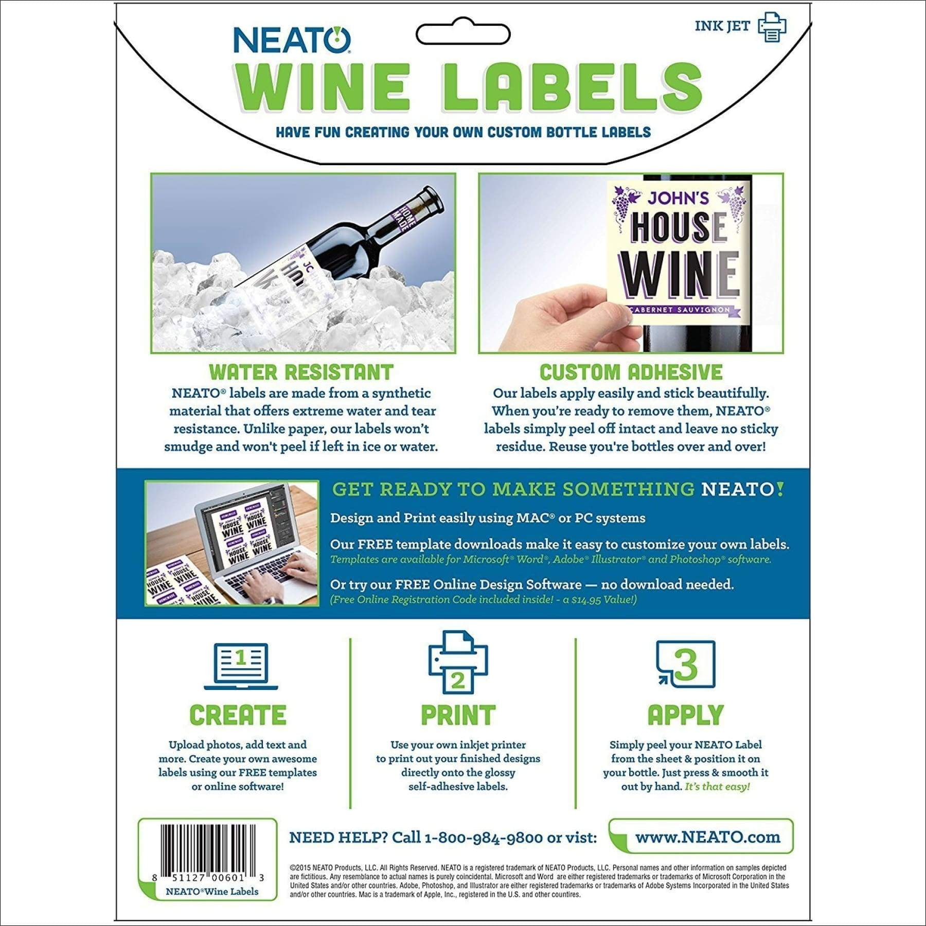 Blank Wine Labels - High Gloss - Water Resistant - White - For Inkjet Printers - 40 Labels - 10 Sheets