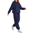 thumbnail image 5 of Nokdvo Woman Sets 2 Piece Outfits Plus Size Long Sleeve Casual Hoodie Sweatsuit Ribbed Sweatpants Tracksuit with Pockets,Dark Blue M, 5 of 5