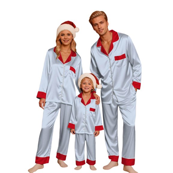 Bmisegm Family Satin Christmas Pajamas Sets Silk Xmas Pjs Matching Sets Soft Sleepwear for Mens Womens Adults Kids