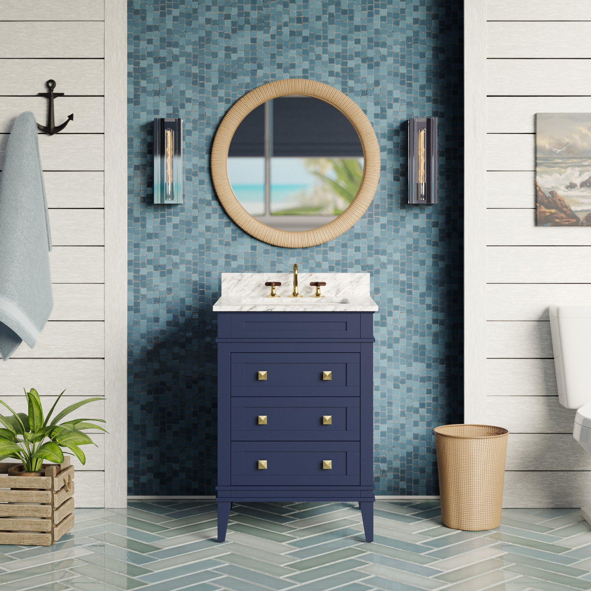 Eleanor 24" Bathroom Vanity with Royal Blue and Carrara Marble