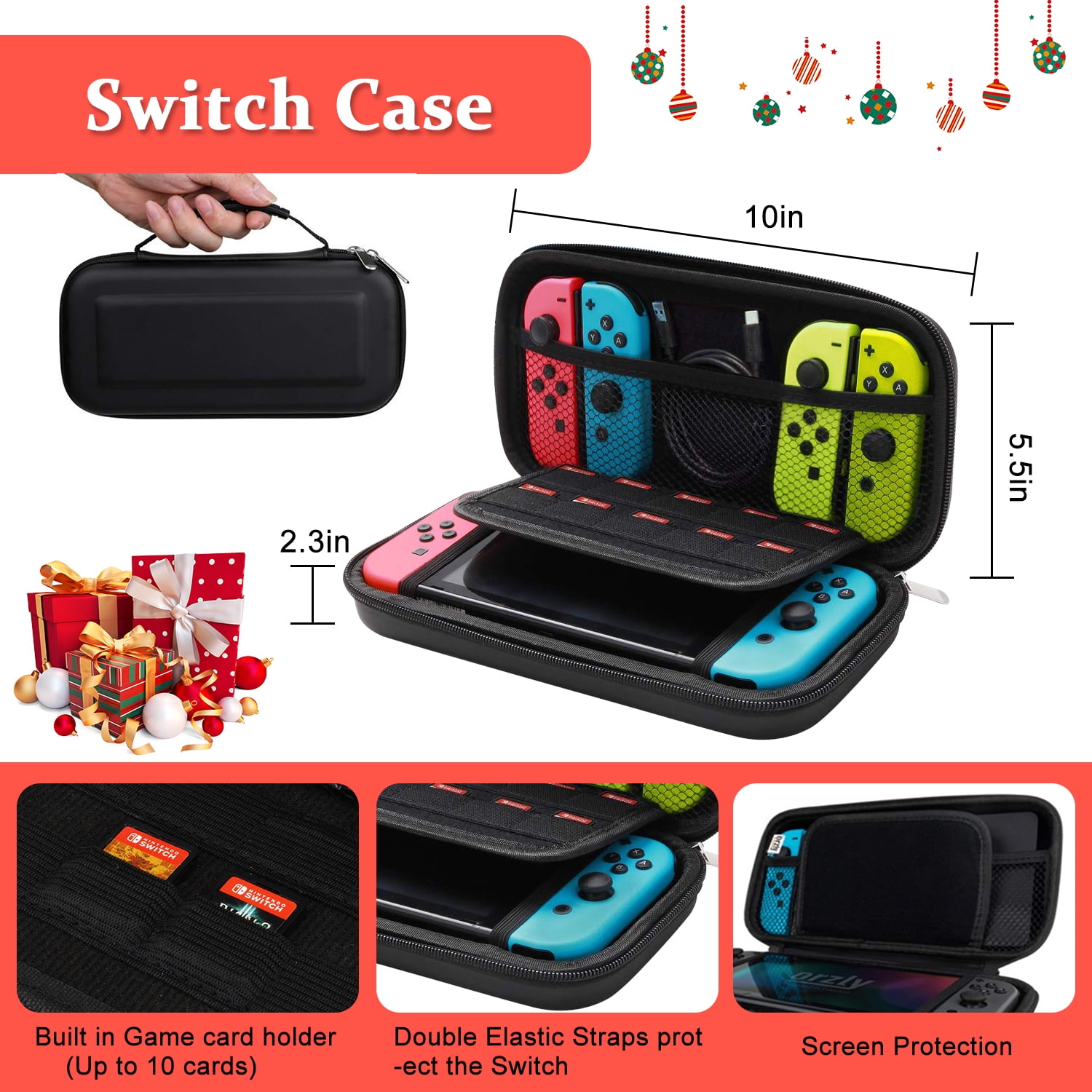 Deruitu Switch Accessories Bundle Compatible with Nintendo Switch, Kit with  Carrying Case, Screen Protector, Compact Playstand, Game Case, Joystick