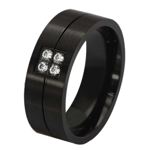 Black Gold Plated 8mm AAA CZ Titanium Steel Mens Ring Men Wedding Band Man Ring