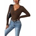 thumbnail image 6 of Zeagoo Womens Tops Long Sleeve Shirt Casual V-Neck Rib Knit Pullover Tee Basic Solid Trendy Fall Going Out Tops Underscrub Casual Outfits, 6 of 7