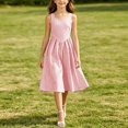 thumbnail image 5 of Jinhomg Girls Summer Striped Sundress 2026 Sleeveless Tank Dresses Flowy PLeated A Line Swing Sundress Casual Home Party Beach 5-15 Years Pink, 5 of 10