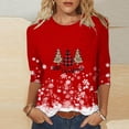 thumbnail image 1 of Blusa informal Augper con mangas 3/4 para mujer, estilo túnica holgada, estampada (Navidad), 1 of 4