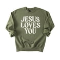 thumbnail image 7 of Jesus Loves You Sweatshirt for Women - Christian Faith Easter Church Distressed Pullover Army Green Sweatshirt Adult Small, 7 of 7