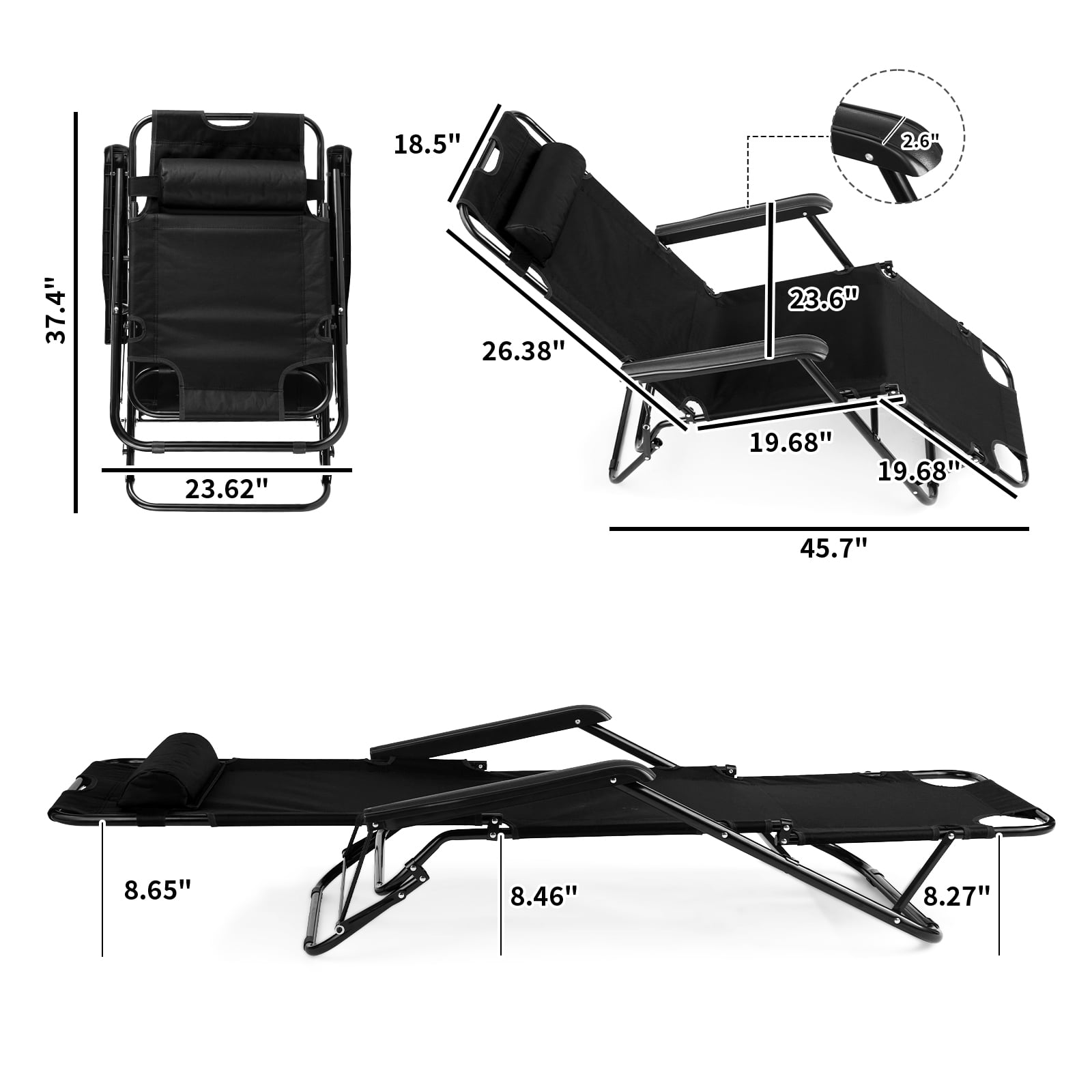 Dual Purpose Folding Recliner Chair, Premium Steel Tube Oxford Fabric Chair, Portable Space Saving Black Chair, Multifunctional Chair for Indoor Outdoor Daily Use Gift