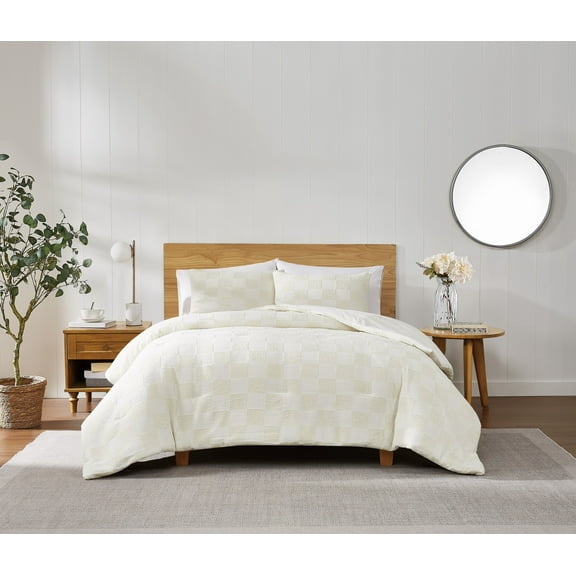 Truly Soft Textured Checkered 3-Piece King Duvet Set in Cream, Polyester , Adult, All Season, OEKO-TEX Certified