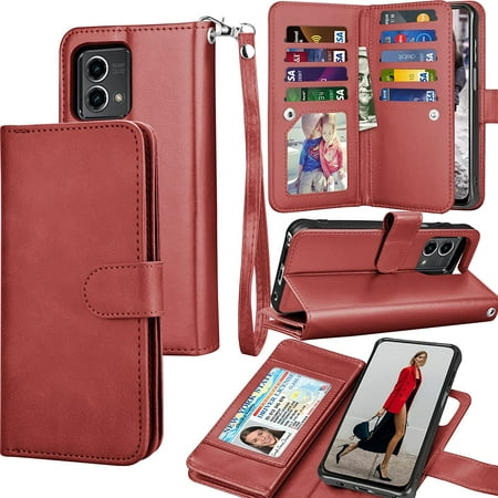 Tiflook Wallet Case for Motorola Moto G Stylus 5G (2023 Only) | XT2315, PU Leather ID Cash Credit Card Slots Holder Carrying Pouch Folio Flip Cover [Detachable Magnetic Hard Cases] Lanyard - Wine