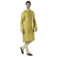thumbnail image 6 of Ethnix Men's Indian Classic Collar Fine Textured Cotton Kurta Tunic Pajama Set; Gold; XL, 6 of 6