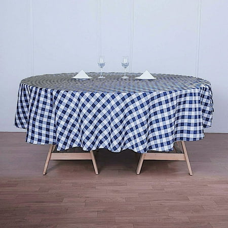 

BalsaCircle Navy Blue Patriotic Veterans Day 6 Pieces 108 Round Tablecloths Gingham Checkered Polyester Washable 4th of July Linen